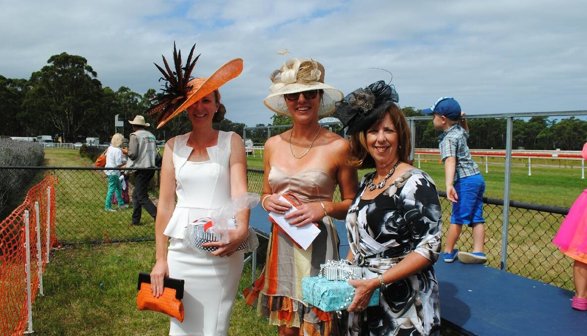 FASHION FLAIR: Winners of the Women’s Fashions on the Field were Dalys Whipp of Moruya who came first, Jade Hancock of Narooma who came second and Gerda Jackson of Moruya who came third. 