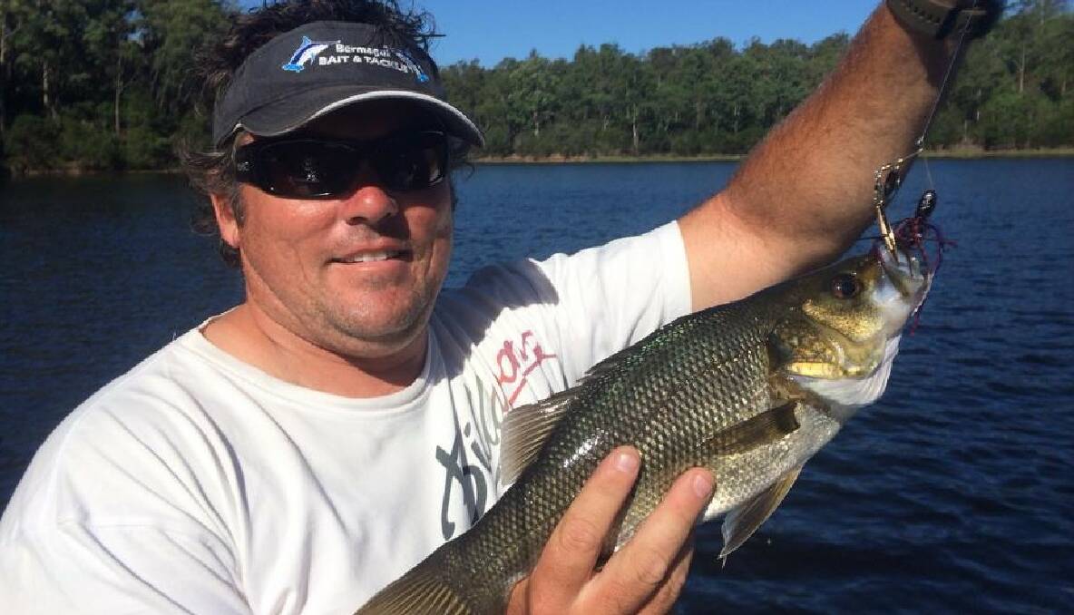 JOSH BASS: Josh Mccue from Bermagui with another nice bass from a session on Brogo Dam on Thursday afternoon fishing TT Spinnerbaits at the bank.  