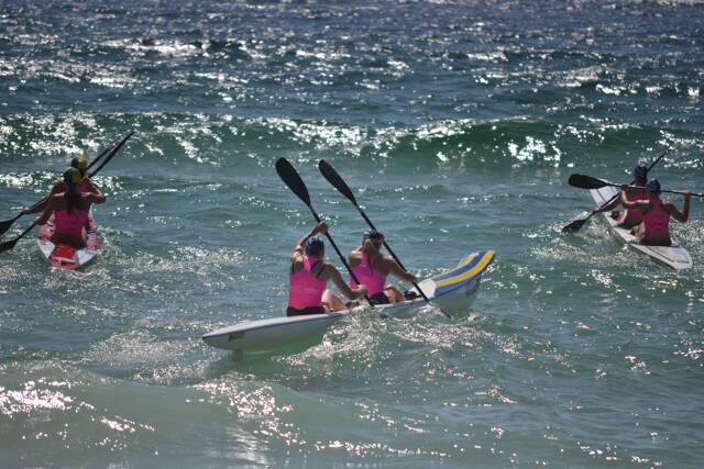 SURF ACTION: Surf ski action in the surf at the Far South Coast Life Saving Club senior carnival hosted by Narooma SLSC. Photo by Stan Gorton – Narooma News 