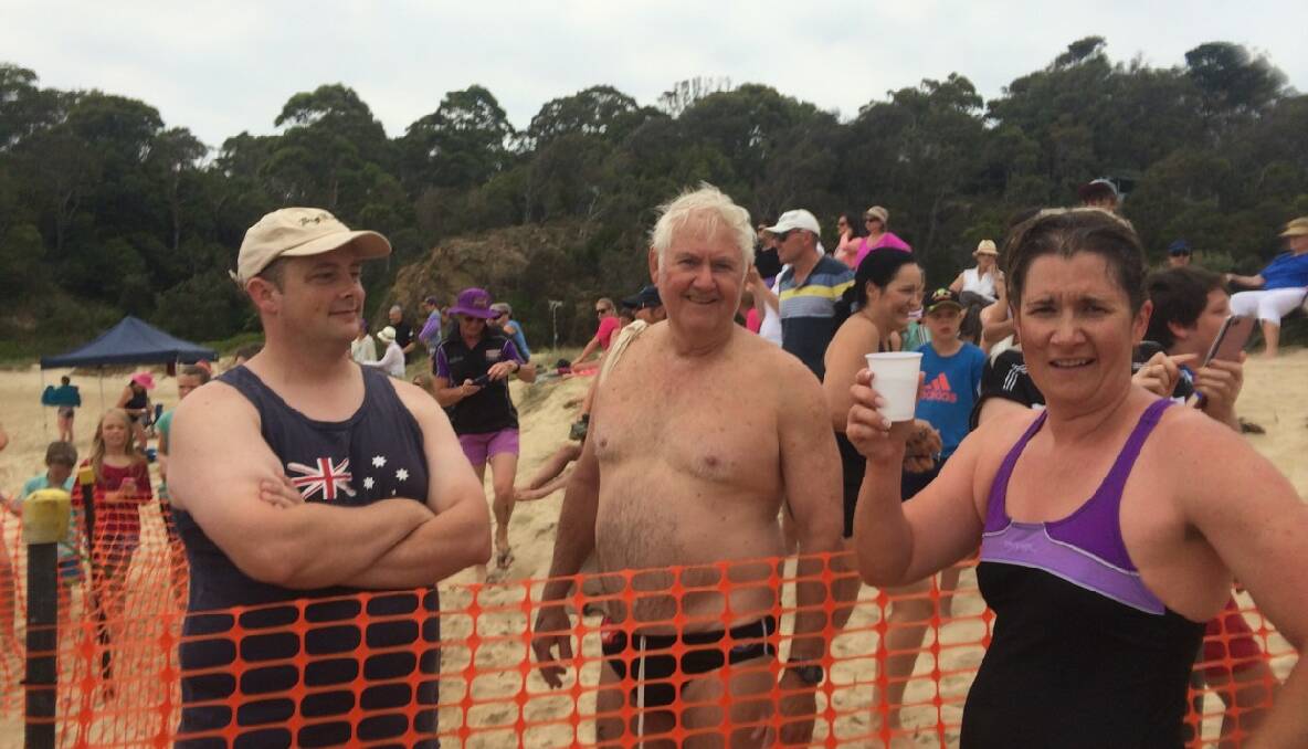 FINISH: Father and daughter Richard and Nisette Gorton at the finish of the Tathra Wharf to Waves.