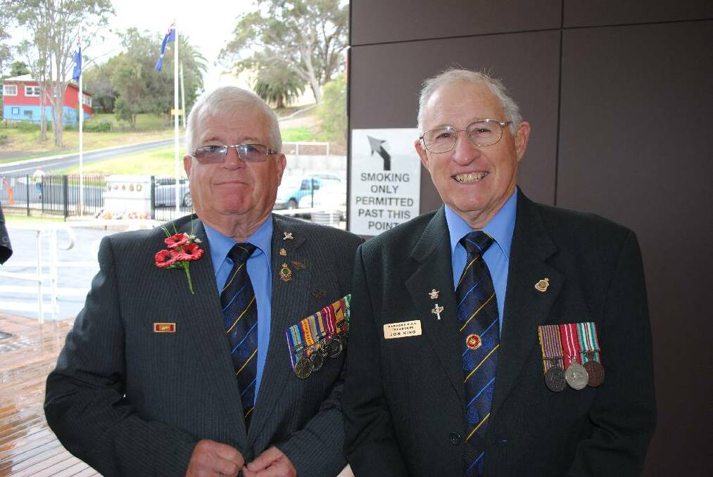 ARMISTICE DAY: President of the Narooma RSL sub-branch Paul Naylor with Narooma RSL sub-branch treasurer Jon King at the Remembrance Day ceremony at Club Narooma on Monday. 