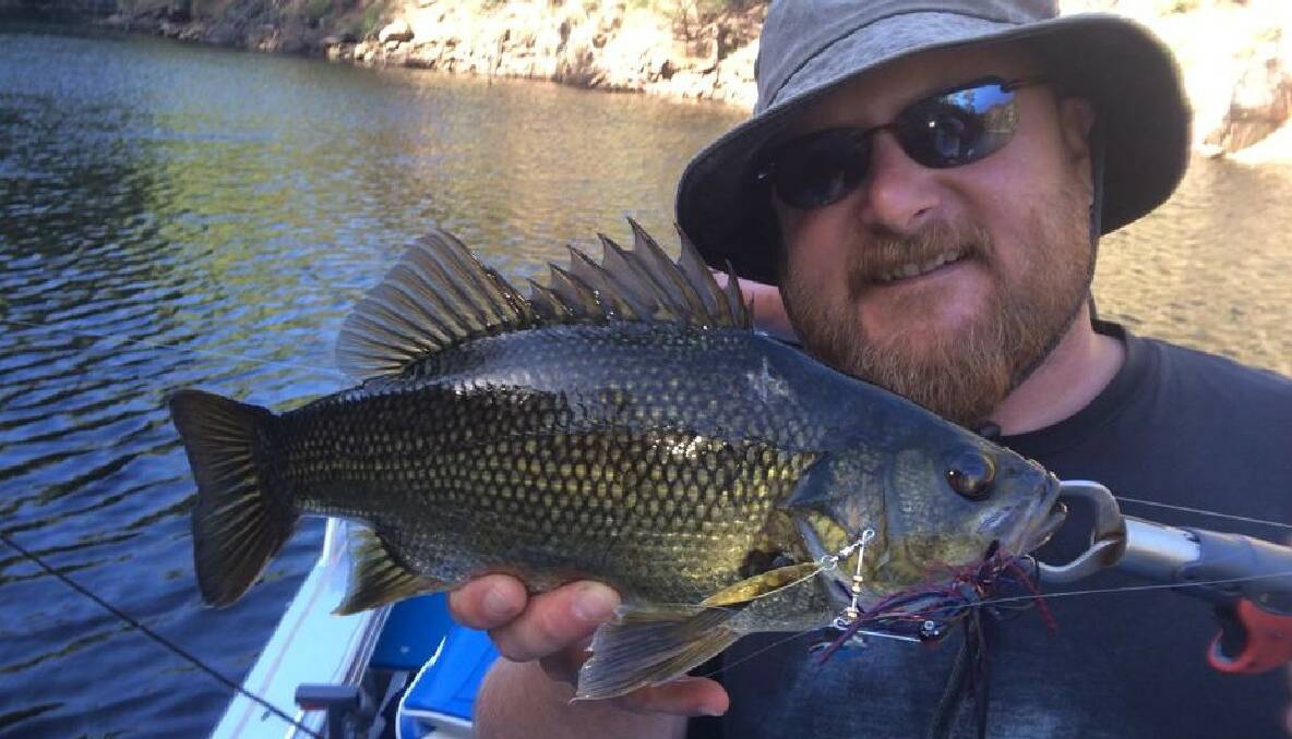 EDITOR CATCH: Narooma News editor Stan Gorton with his best bass from a session on Brogo Dam on Thursday afternoon fishing TT Spinnerbaits at the bank. 