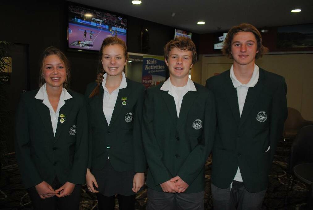 HIGH SCHOOL PARTICIPANTS:  Narooma High School students that took part in the Remembrance Day Service at Club Narooma were from left Molly Wharfe, Ashleigh Abill, Daniel Alderton and Jesse Hawke. 