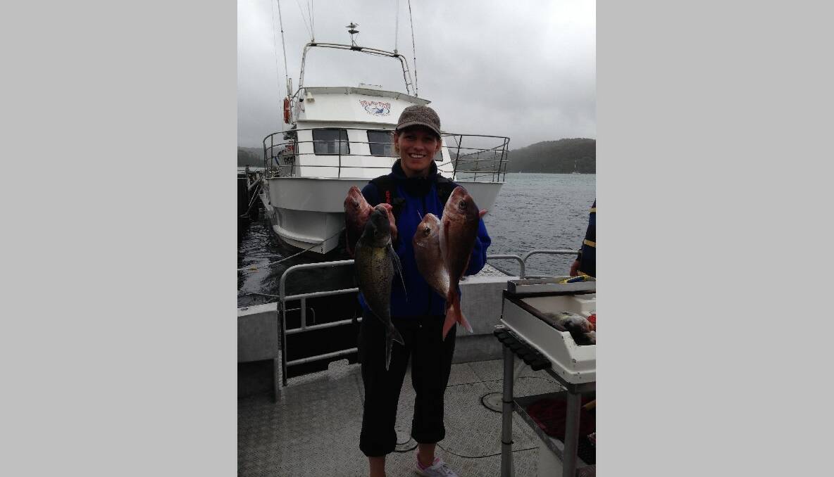 LYNNE’S CATCH: Lynne from Canberra and some nice snapper and a morwong caught on the Sheriff at Tuross on Saturday.  