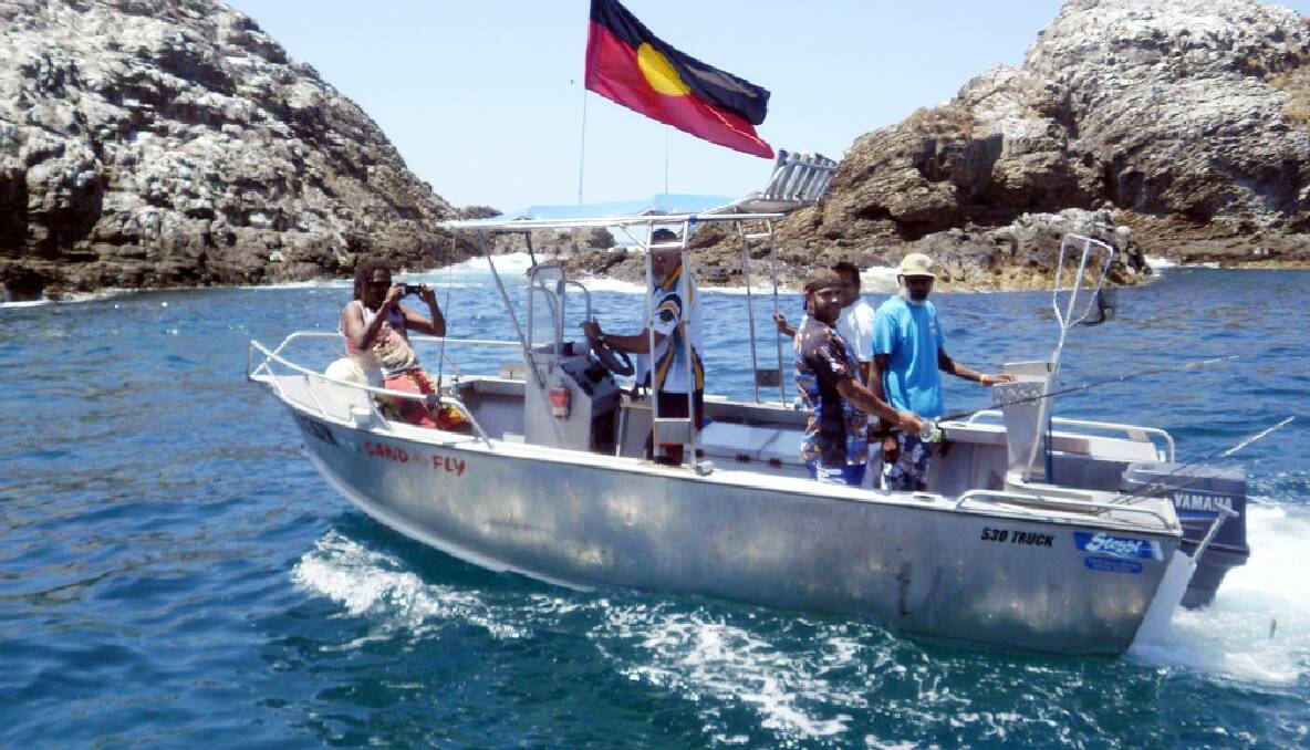 FISHING RIGHTS: A indigenous protest boat at Julian Rocks (Nuthungully) on the day Cape Byron Marine Park was celebrating its 10-year anniversary. 