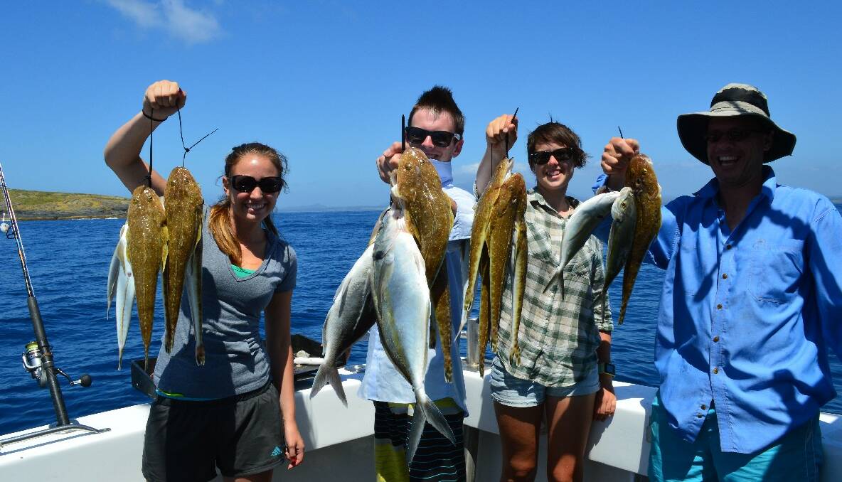 HOOKED: Nicole, Craig, Alison and Terry Juilien from Albury enjoyed a great mornings fishing with Wazza and Simon of Lighthouse Charters with a top catch of flatties, mowies and trevally making up the fish box.  