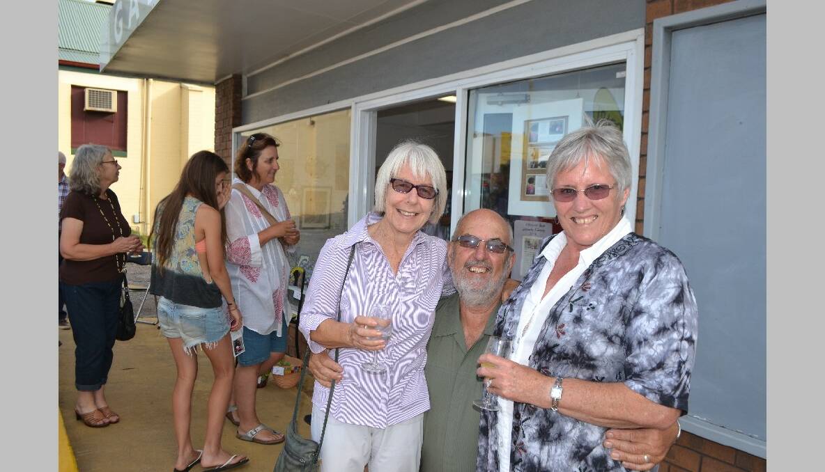 ART EVENING: Enjoying the Narooma evening at the SoArt Gallery are Ruth and Bernie Perrett and Jan Lewis visiting from Gippsland. 