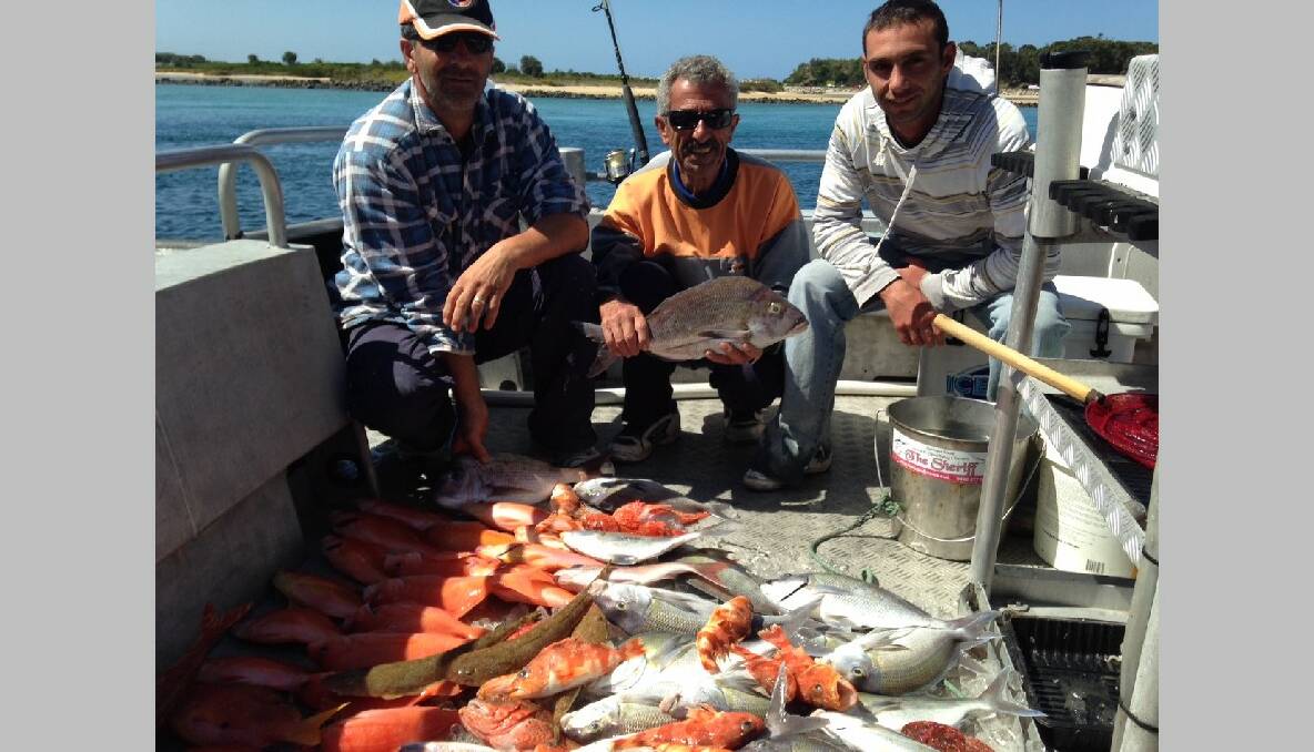 MIXED CATCH: What a day at Montague Island on board The Sheriff with Capt. Andy Legg. Alex and family from Canberra got 14 long fin perch, 68 mowie, five flathead, six leatherjackets, 30+ Bernard perch and 11 snapper! 