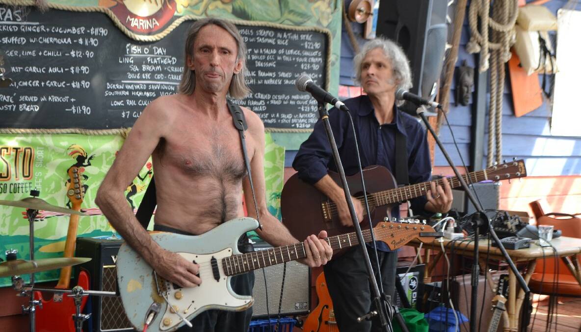 REG TOPLESS: For the last song of Dog Trumpet’s gig at the Quarterdeck, Reg Mombassa of Mental As Anything and Mambo fame, got his shirt off in his best gibbon/possum impersonation. 