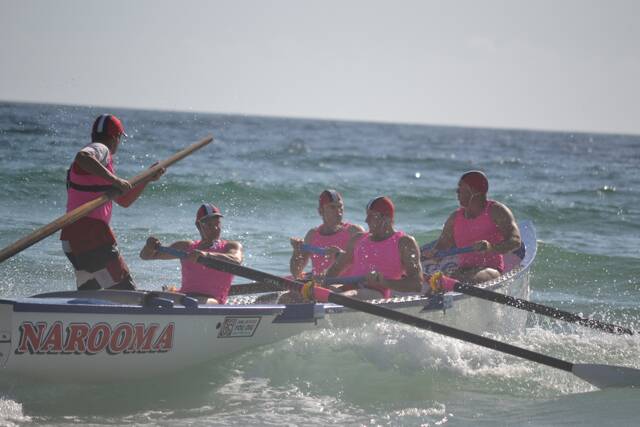  SURF ACTION: Narooma SLSC hosted two men's veterans surfboat teams. Photo by Stan Gorton – Narooma News 