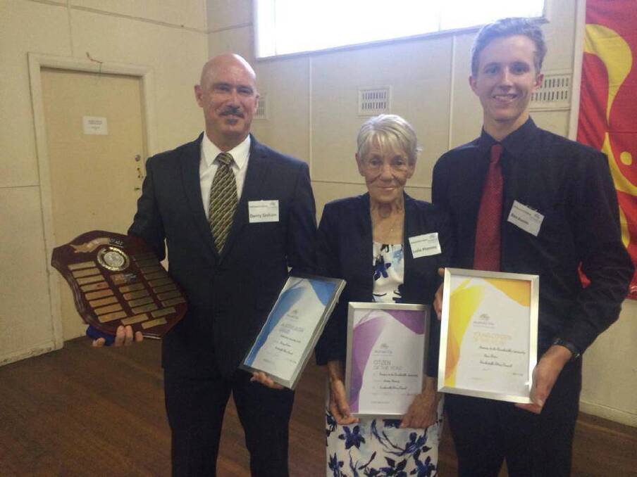 YOUNG CITIZEN: Eurobodalla Young Citizen of the Year Ben Potter pictured with the Jeff Britten Award for Excellence winner Danny Graham and Eurobodalla Citizen of the Year Lesley Pheeney.
