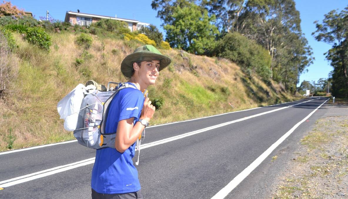 LEAVING NAROOMA: Alex Cooke leaves Narooma on Thursday on his way from Melbourne to Sydney walking the Princes Highway for beyondblue. 