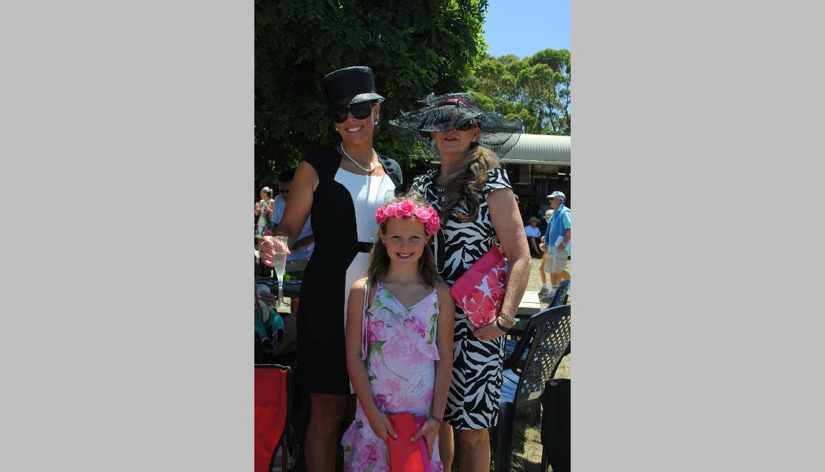 THREE GENERATIONS: Tammy Sugar of Bodalla with her Aunt Marion Dougall of Tuggerawong and daughter Airley Watkins. Young Airley went on to win the kids fashions on the field later in the day. 