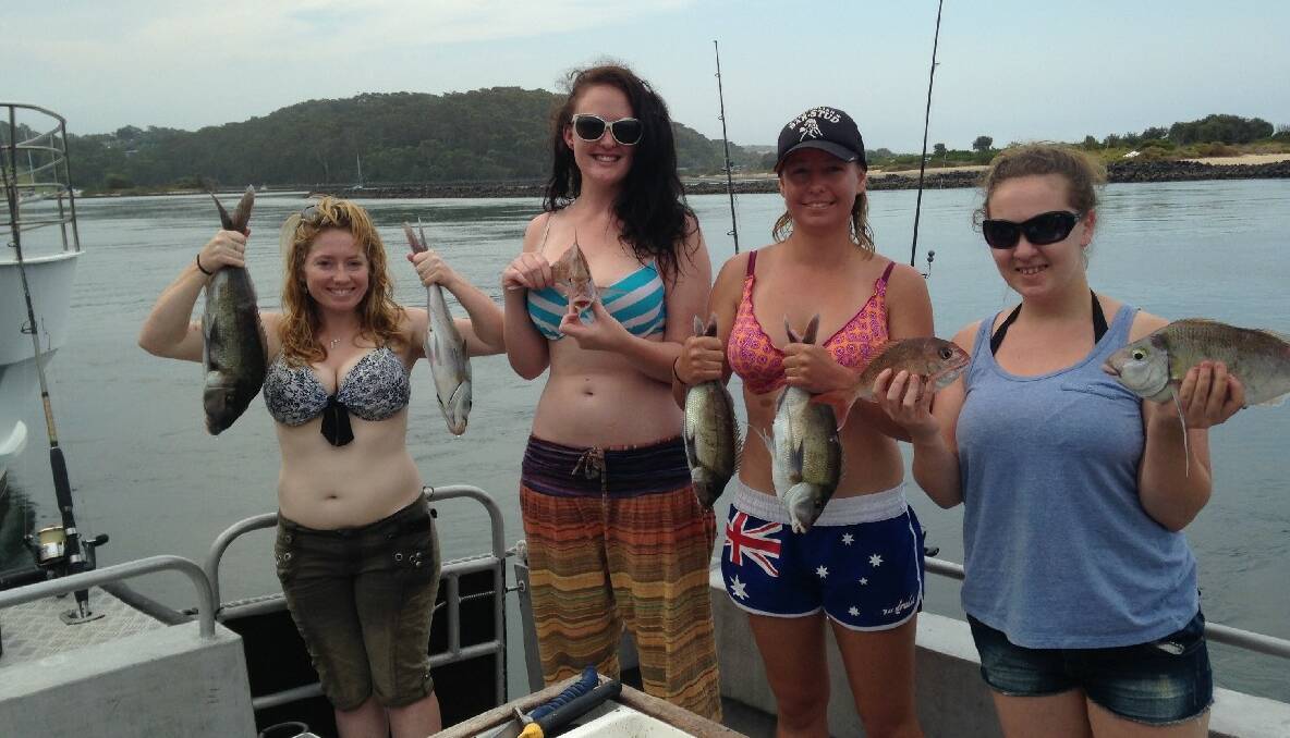 SHERIFF GIRLS: Elizabeth, Cathy, Kirstyn and Jessica from Bega with a nice mix bag of snapper, morwong and flathead. It was a great day to have a 25th birthday for the girls on the charter boat The Sheriff with Capt. Andy Legg. 