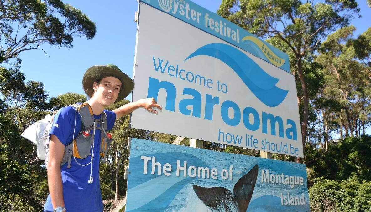 LEAVING NAROOMA: Alex Cooke leaves Narooma on Thursday on his way from Melbourne to Sydney walking the Princes Highway for beyondblue. 