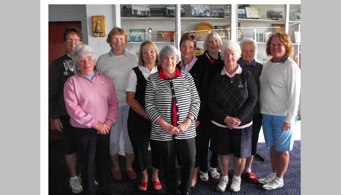 MINOR PRESENTATION DAY WINNERS: Pictured at the Narooma Women’s Golf Club ladies’ minor presentation day on Monday are (back) Dierdre Landells, Chris Fader, Julie Blessington, Vonny Moody, Pam Leonard and Jan Shevlin; (front) Molly Worrall, Maureen Casswell, patron Joan Michael and Val Spooner.