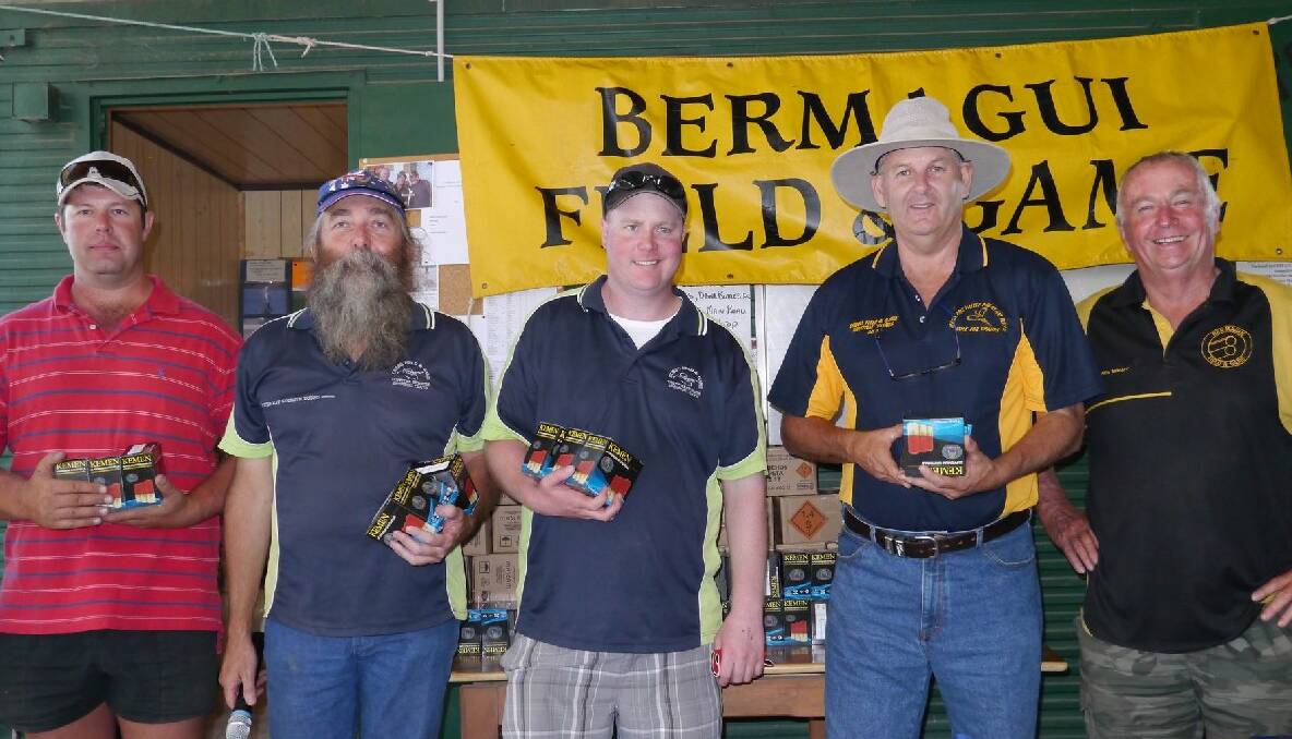 BERMAGUI FIELD AND GAME: Adrian Hayes Memorial Dubbo team members Steve Cooper, Peter Kay, Chris Everitt and Rodney Carr with Nev Brady.